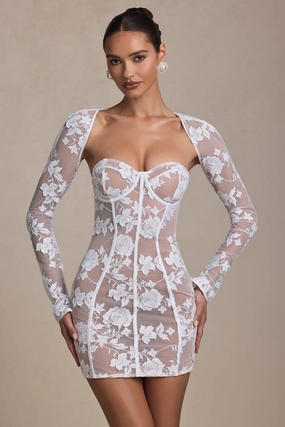 Lace-Detail Corset Mini Dress in White Dresses - party dresses cheap
