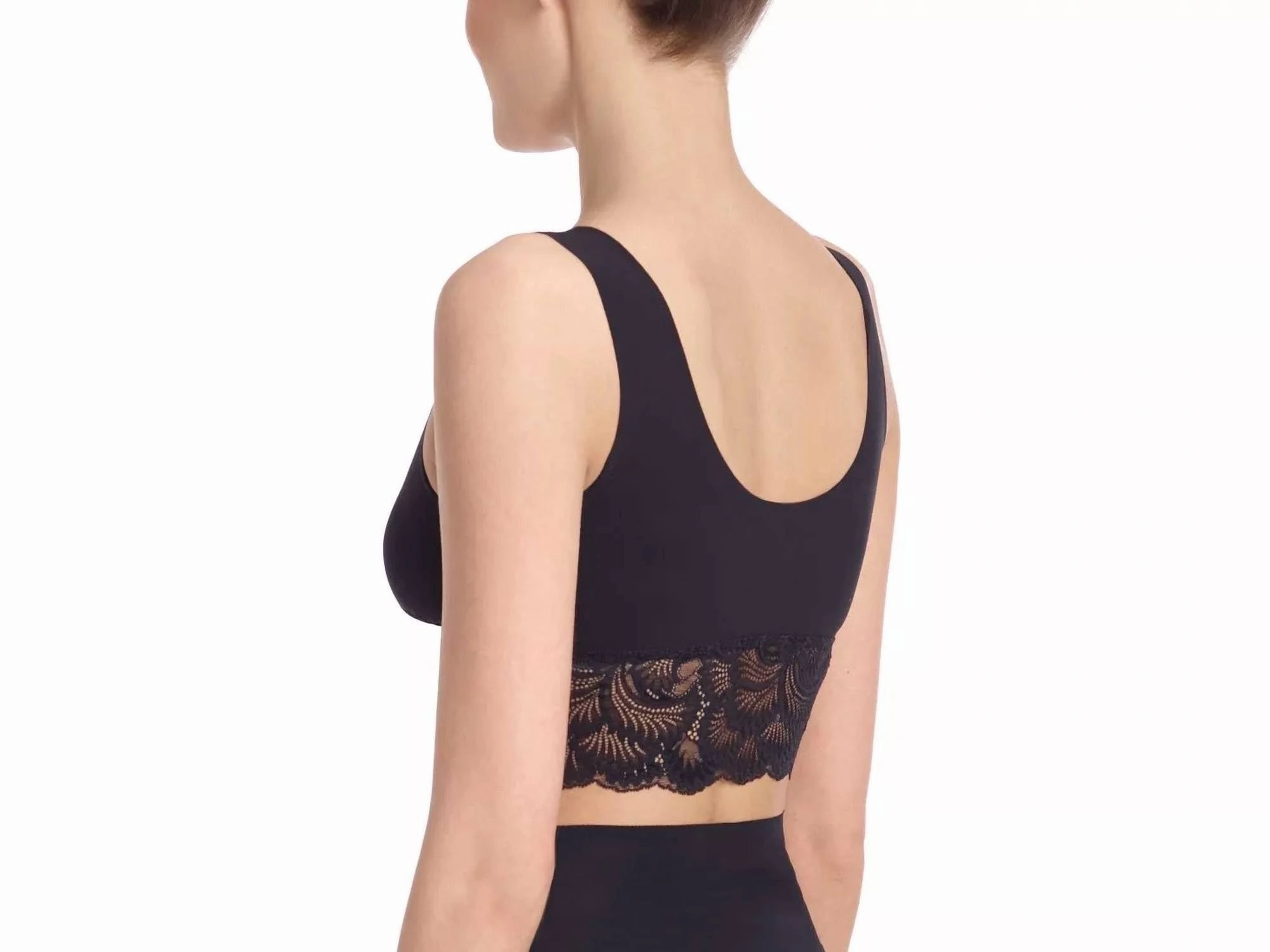Lace Trim Longline Bralette In Black