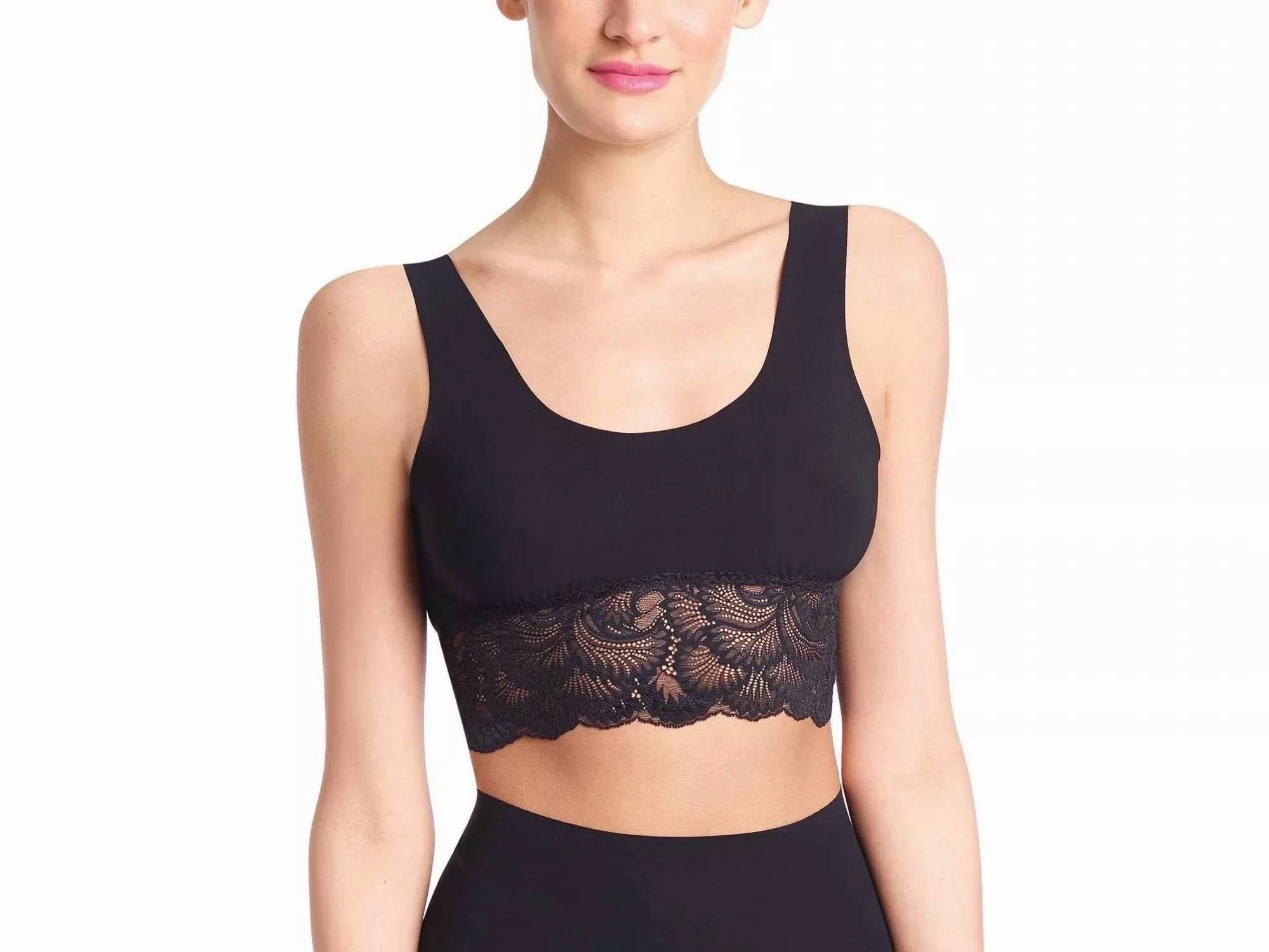 Lace Trim Longline Bralette In Black