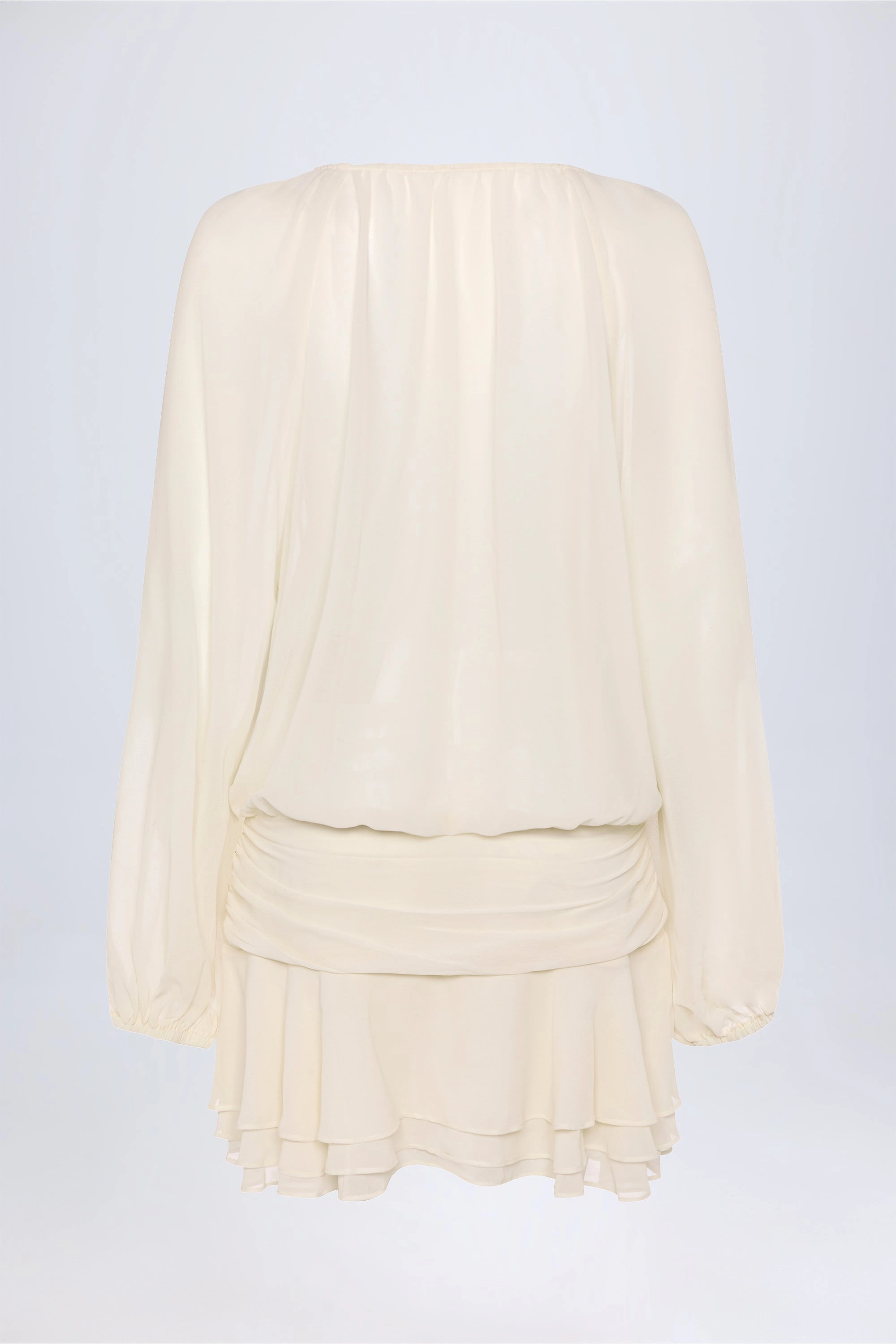 Lace-Up Balloon-Sleeve Mini Dress in Ivory