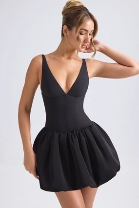 Lace-Up Bubble Hem Corset Micro Mini Dress in Black Dresses - party dresses cheap