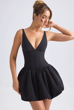 Lace-Up Bubble Hem Corset Micro Mini Dress in Black Dresses - dresses on sale