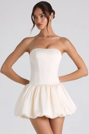 Lace-Up Bubble Hem Corset Mini Dress in Ivory Dresses - party dresses cheap