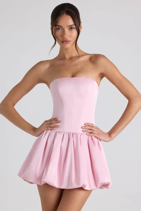 Lace-Up Bubble Hem Corset Mini Dress in Soft Pink Dresses - party dresses cheap