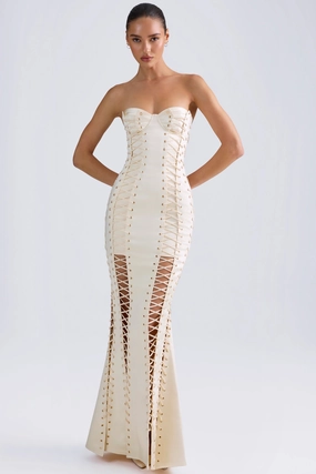 Lace-Up Corset Gown in Ivory Dresses - maxi dresses best price