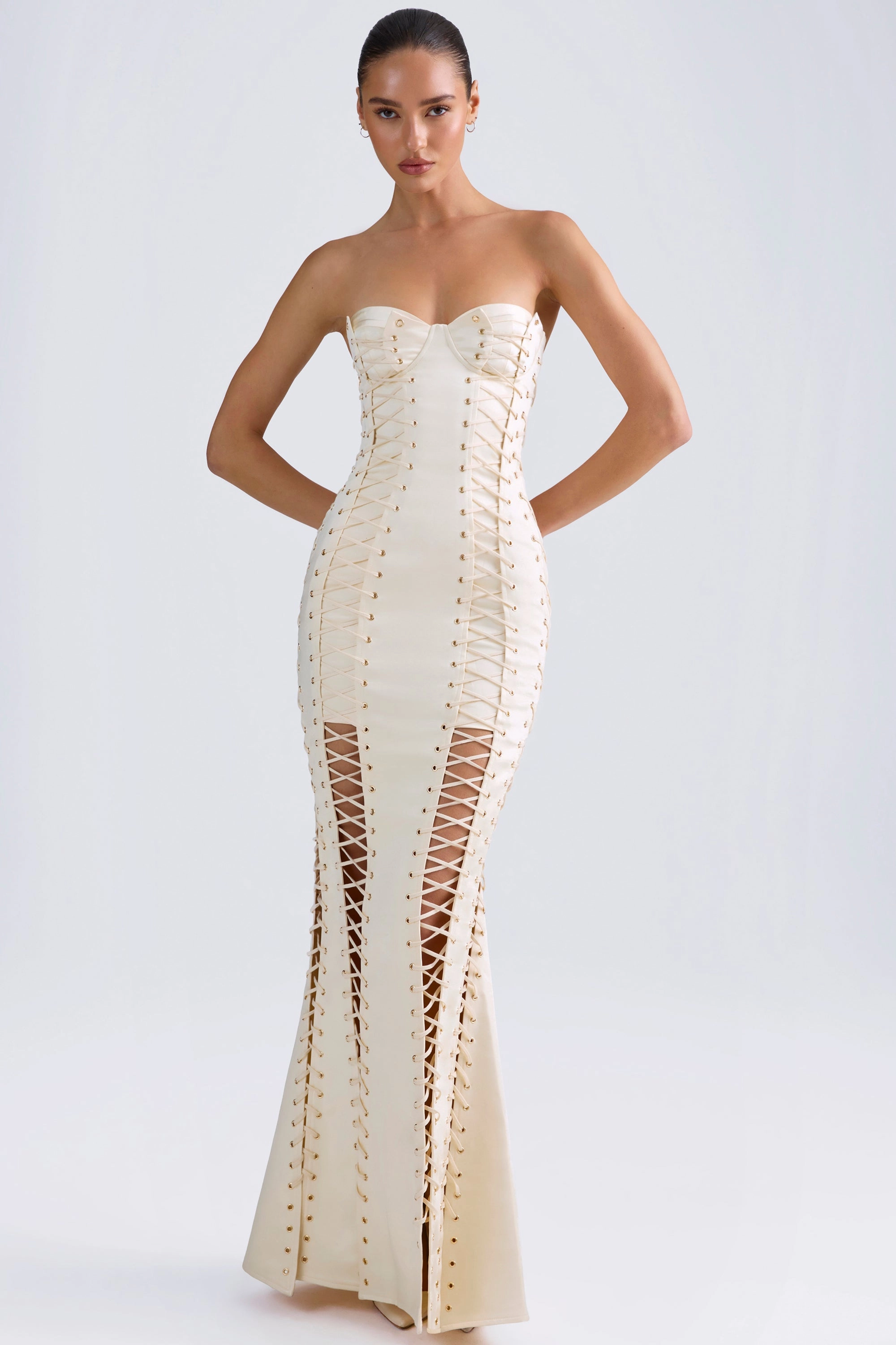 Lace-Up Corset Gown in Ivory Dresses - maxi dresses best price