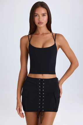 Lace-Up Micro Mini Skirt in Black Bottoms Womens - women's pants clearance