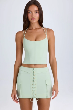 Lace-Up Micro Mini Skirt in Green Bottoms Womens - women's pants clearance