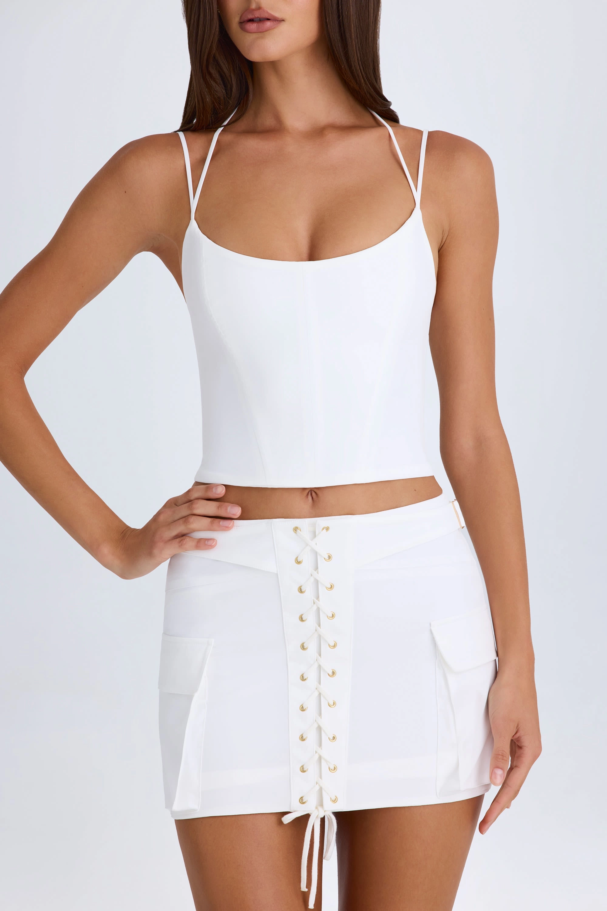 Lace-Up Micro Mini Skirt in White