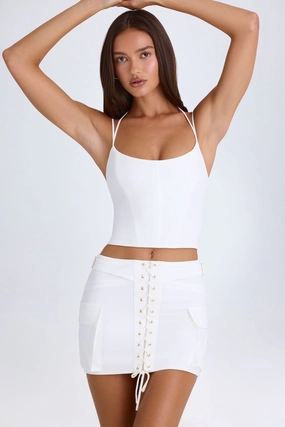 Lace-Up Micro Mini Skirt in White Bottoms Womens - women's pants clearance