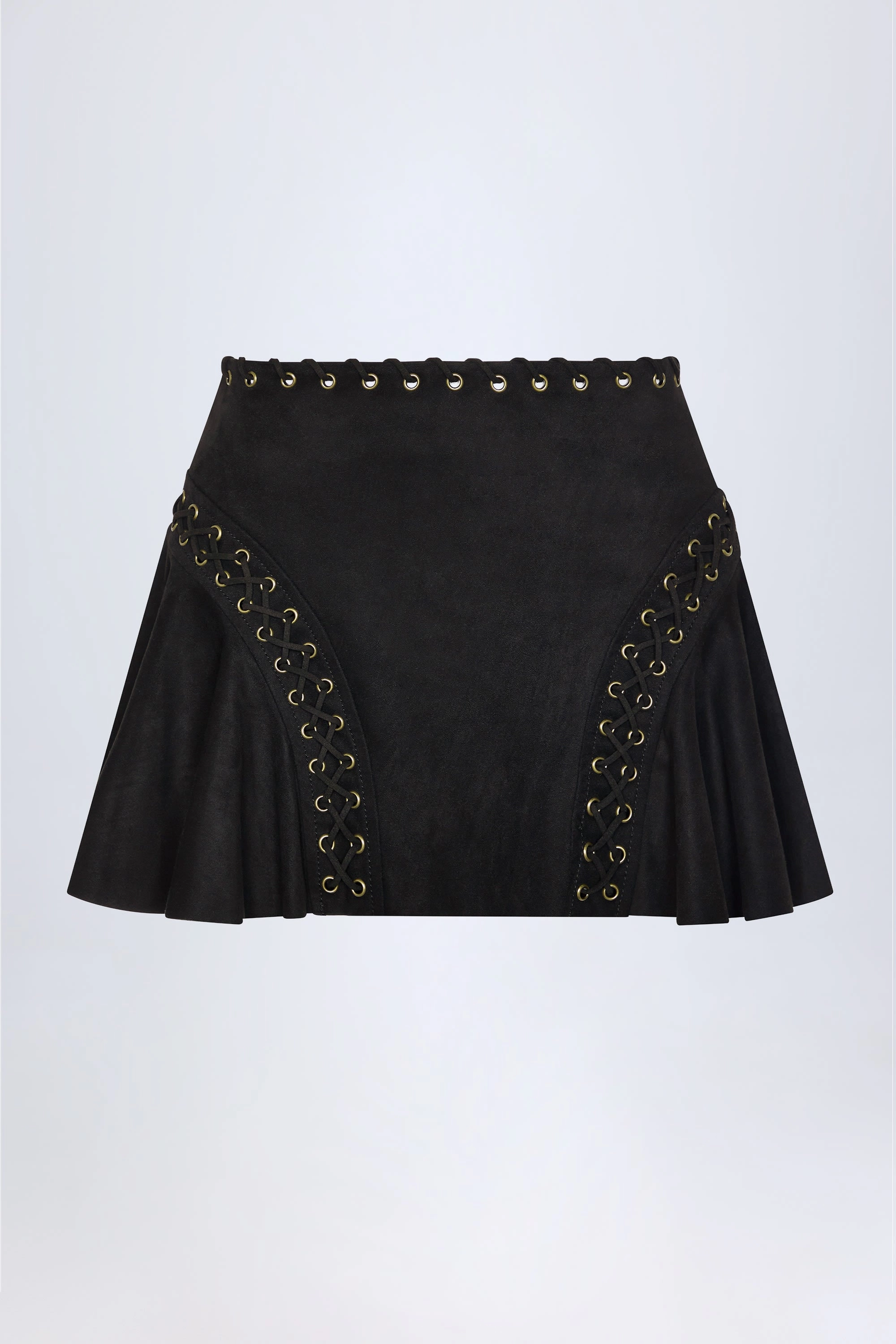 Lace-Up Mid-Rise Mini Skirt in Black Bottoms Womens - women's pants clearance