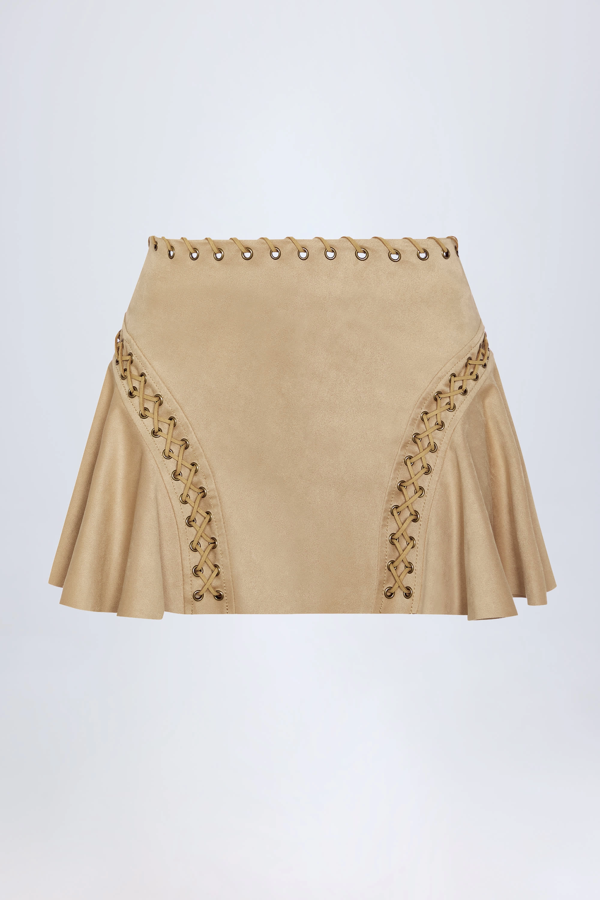 Lace-Up Mid-Rise Mini Skirt in Tan Bottoms Womens - women's pants clearance