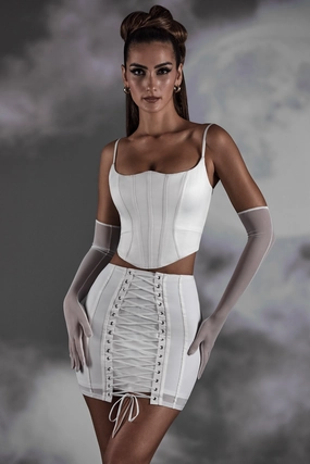 Lace Up Mini Skirt in White Bottoms Womens - women's pants clearance