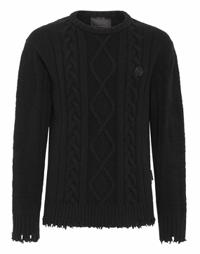 Lambswool Pullover Round Neck LS Skull&amp;Bones chunky knit discount