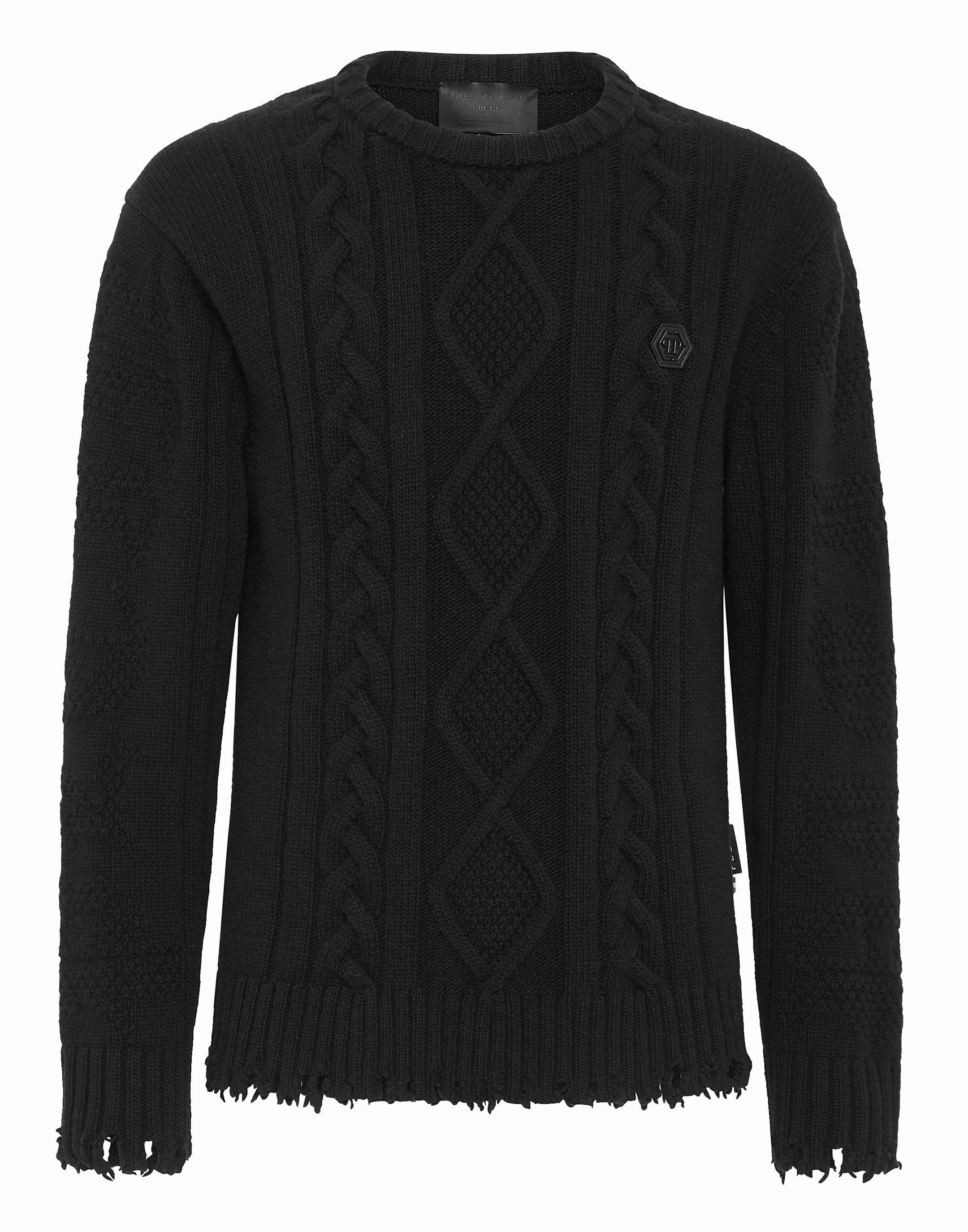 Lambswool Pullover Round Neck LS Skull&amp;Bones chunky knit discount