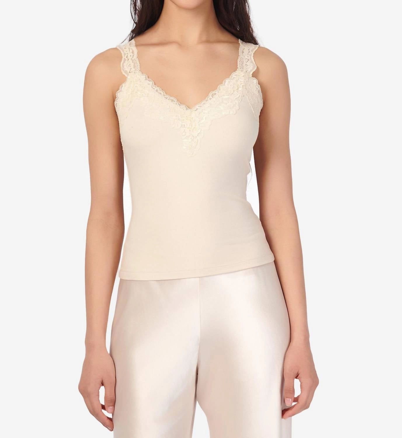 Lani Rib Knit Tank Top In Bone