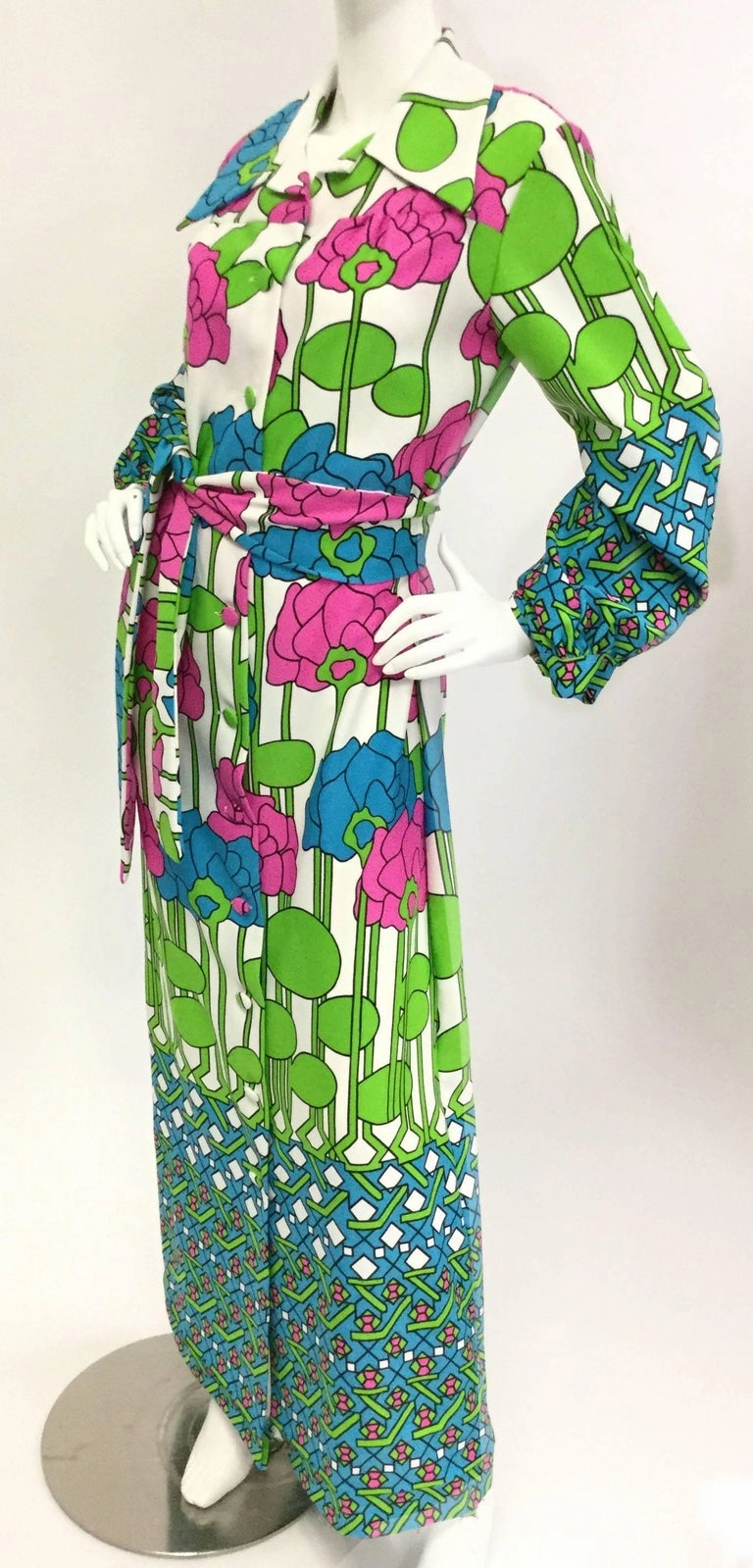 Lanvin Mod Meets Art Nouveau Lily Pad Floral Dress, 1970s