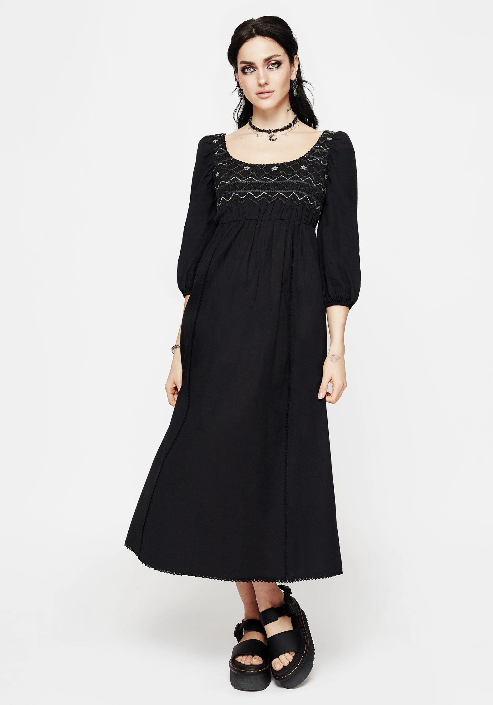 Larissa Hand Embroidered Smocked Midaxi Dress Dresses Womens - women's dresses clearance