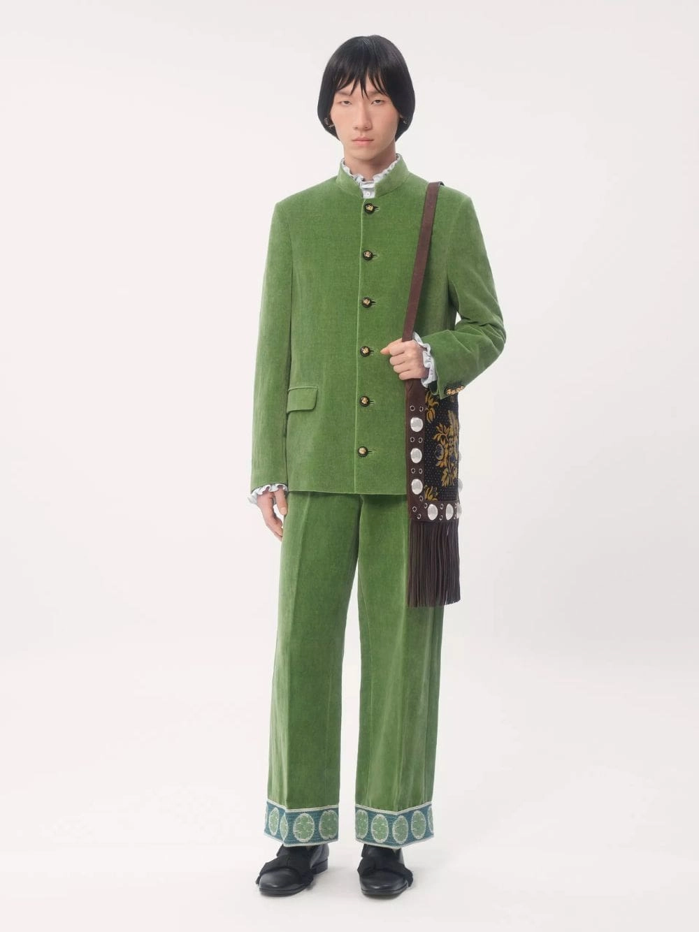 Laurel Velvet Trousers with Jacquard Hems