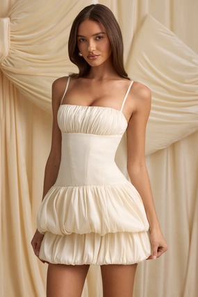 Layered Bubble Hem Corset Mini Dress in Ivory Dresses - party dresses cheap