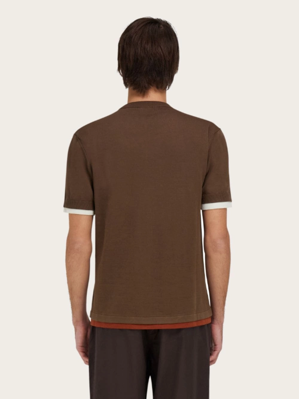 Layered Knitted T-Shirt in Clay, Brick and White