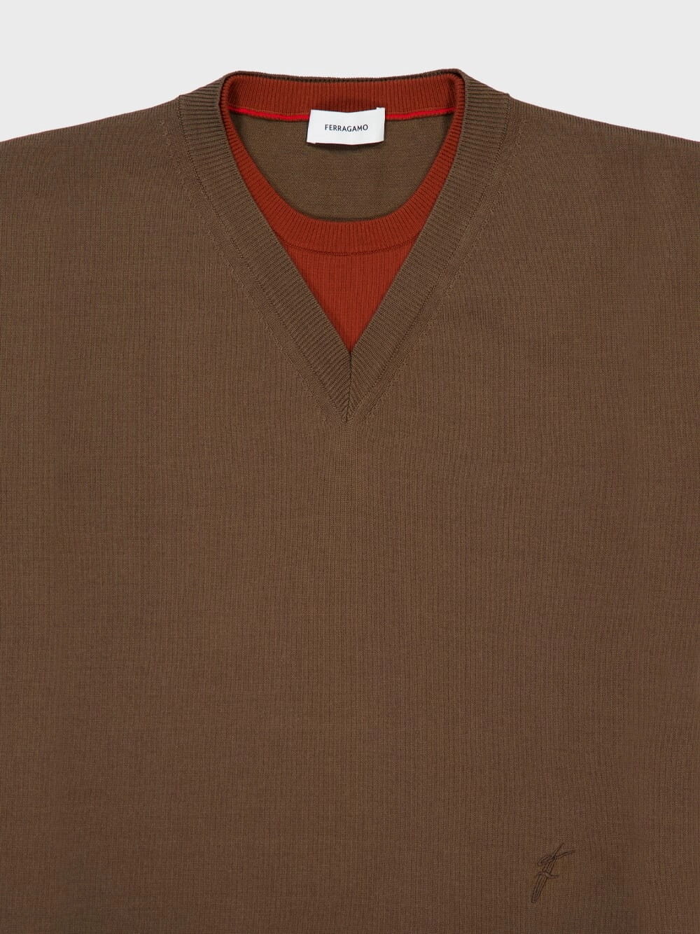 Layered Knitted T-Shirt in Clay, Brick and White