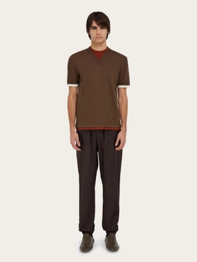 Layered Knitted T-Shirt in Clay, Brick and White Tops Mens - flannel shirts