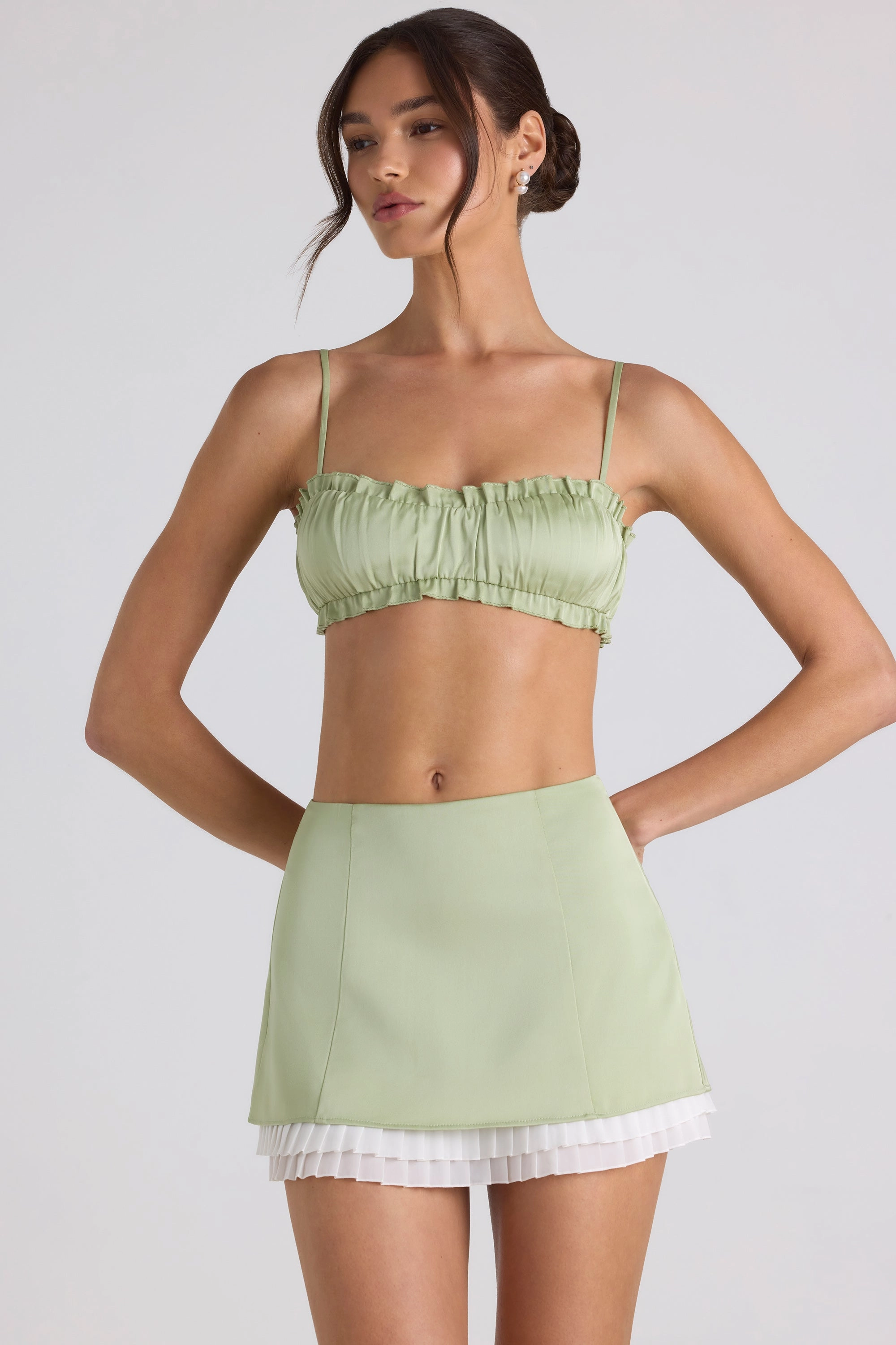Layered Mid-Rise Mini Skirt in Spring Green Bottoms Womens - women's pants clearance