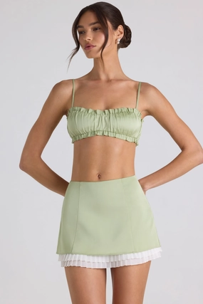 Layered Mid-Rise Mini Skirt in Spring Green Bottoms Womens - women's pants clearance
