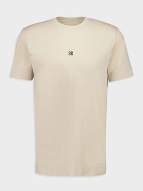 Light Beige Slim Fit 4G Embroidered T-Shirt Tops Mens - flannel shirts
