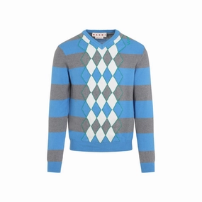 Light Blue Cotton V-Neck Sweater designer sweaters outlet