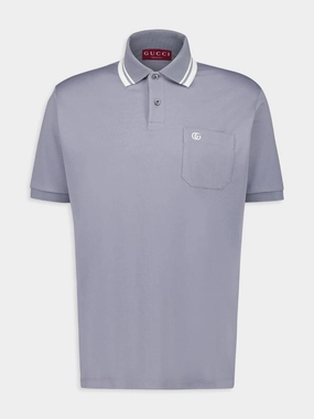 Light Grey Cotton Polo Shirt with Web Tops Mens - men's t-shirts outlet