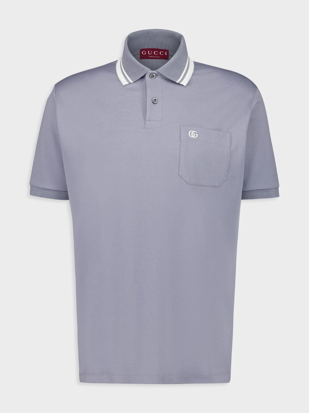 Light Grey Cotton Polo Shirt with Web Tops Mens - men's t-shirts outlet