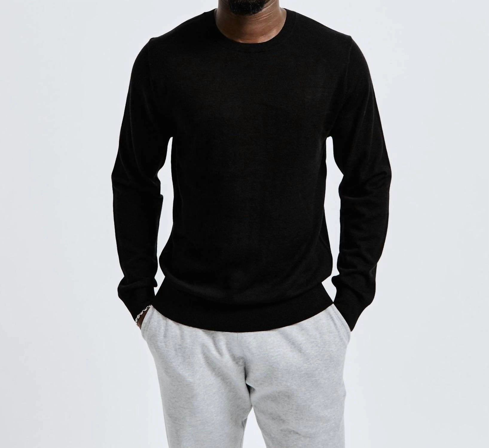 Lightweight Merino Harry Crewneck In Black knit sweaters cheap
