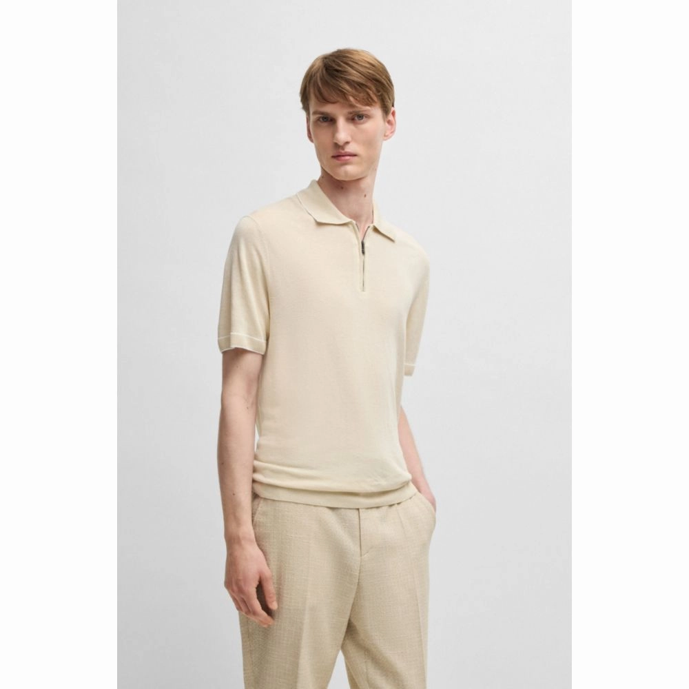 Linen-blend sweater with zip placket