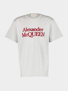 Logo Print Pale Grey Cotton T-Shirt Tops Mens - flannel shirts