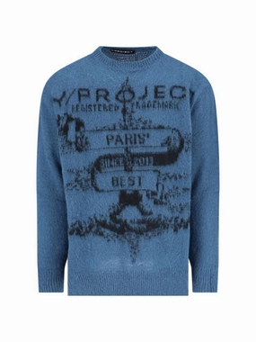 Logo Sweater In Blue Mohair Blend Knitted designer sweaters outlet