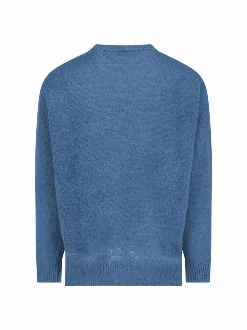 Logo Sweater In Blue Mohair Blend Knitted