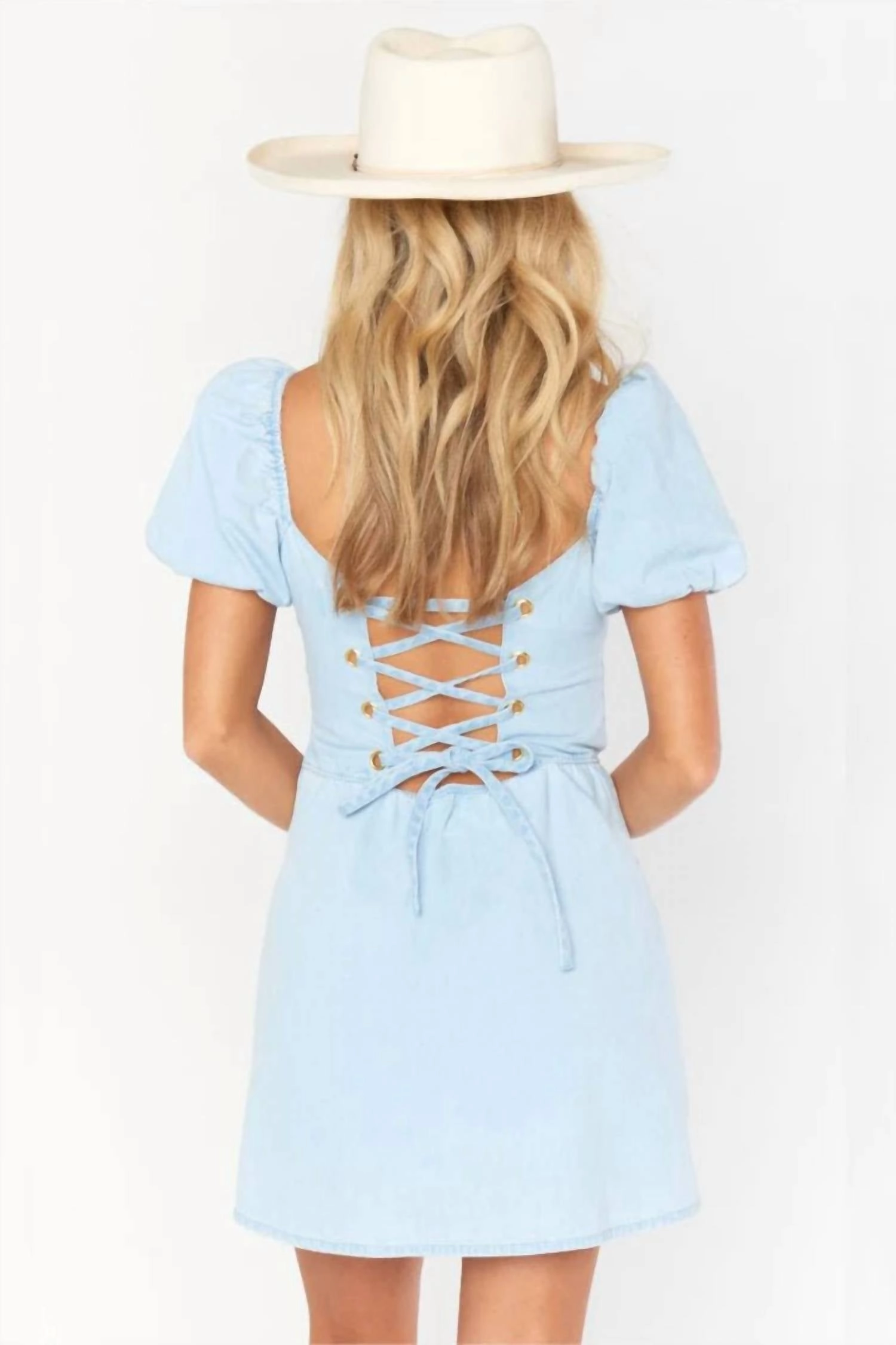 London Lace Up Dress In Sea Spritz
