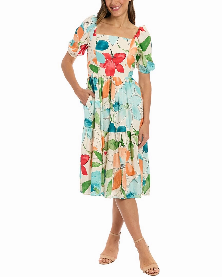 London Times Linen-Blend A-Line Dress