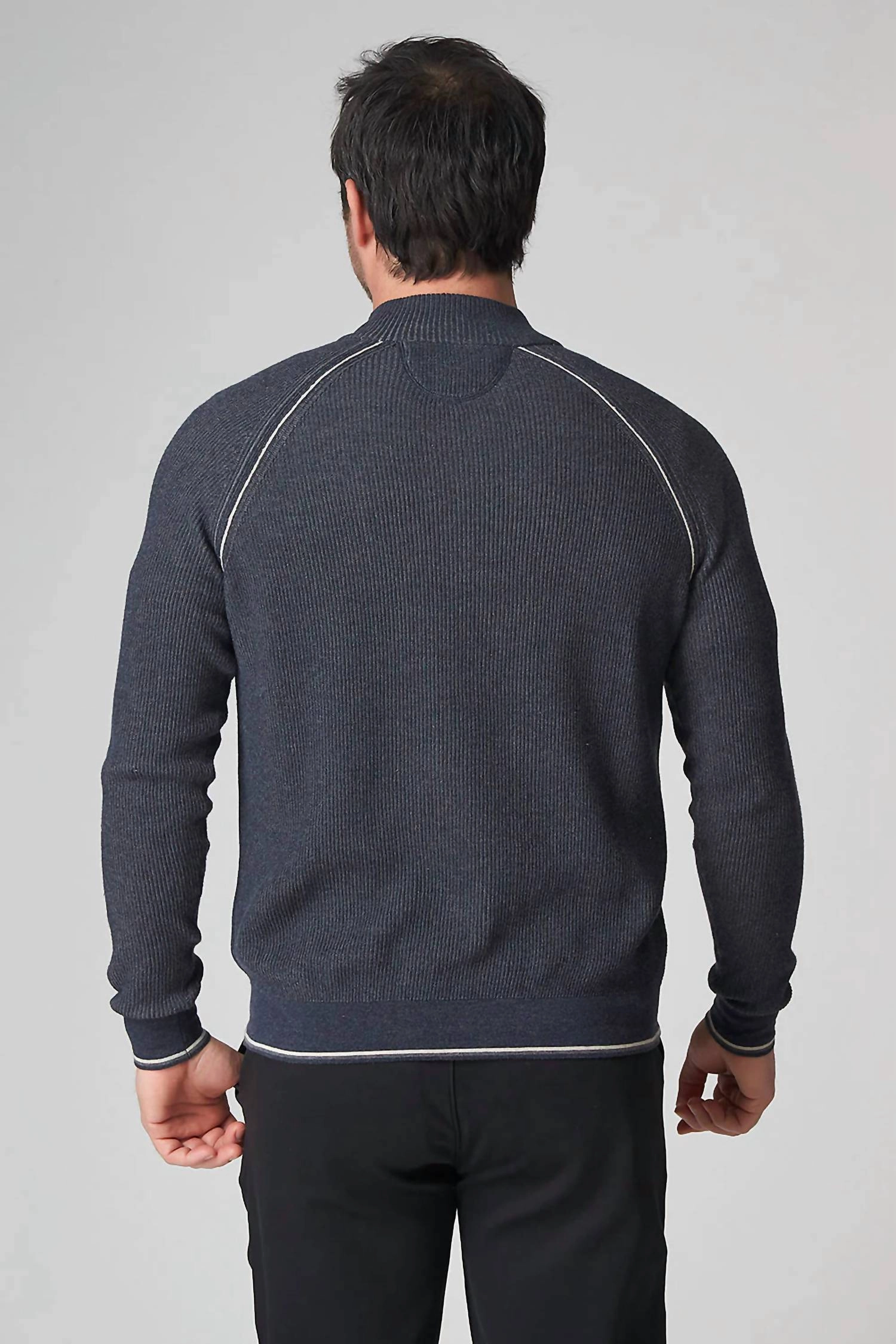 Long Sleeve English Rib Zip Mock Sweater In Midnight