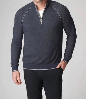 Long Sleeve English Rib Zip Mock Sweater In Midnight knit sweaters cheap