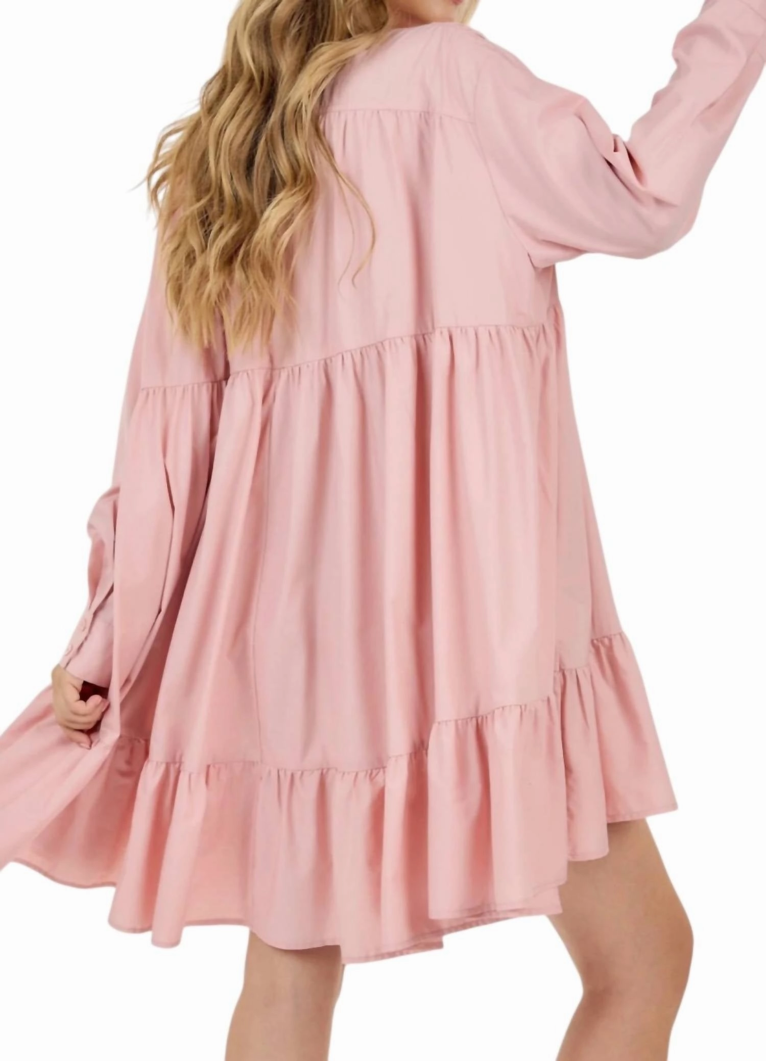 Long Sleeve Loose Dress In Blush