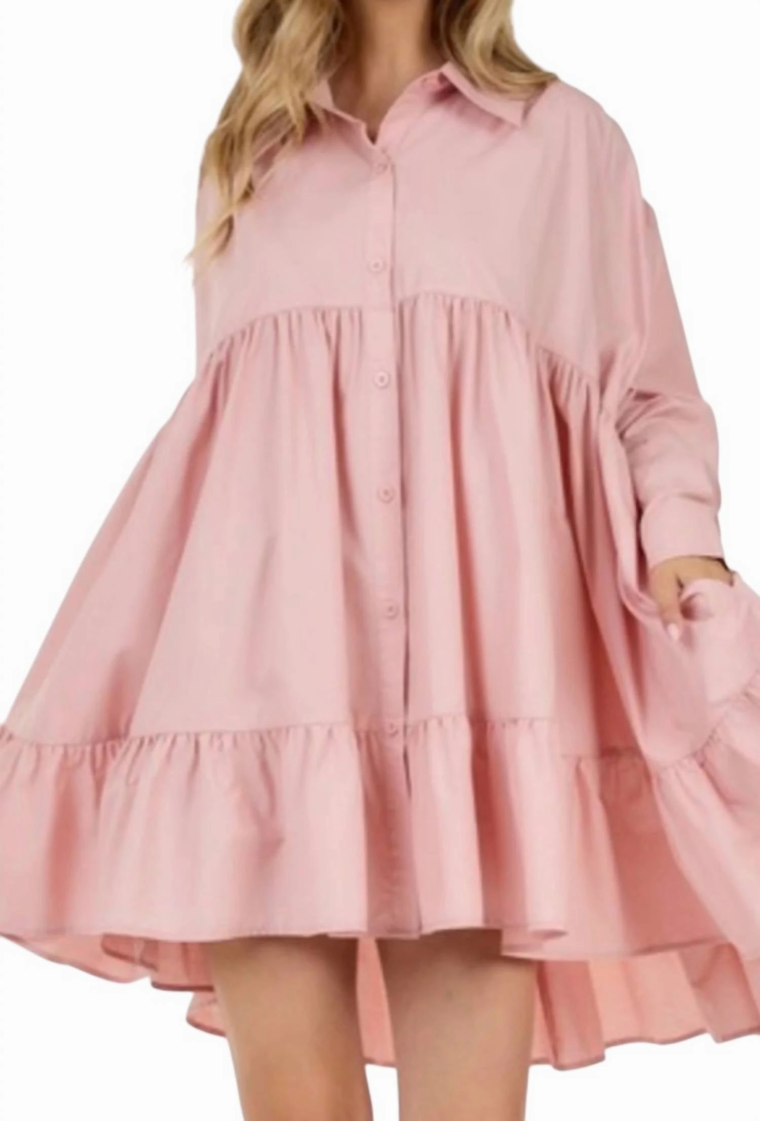 Long Sleeve Loose Dress In Blush