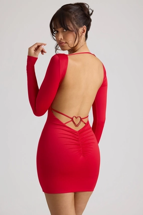 Long Sleeve Sweetheart Neckline Mini Dress in Fire Red shop for Dresses online