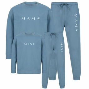 Lounge Mama & Mini Matching Sweatshirt & Jogger Sets- Stone Blue Holiday Collection - holiday outfits clearance