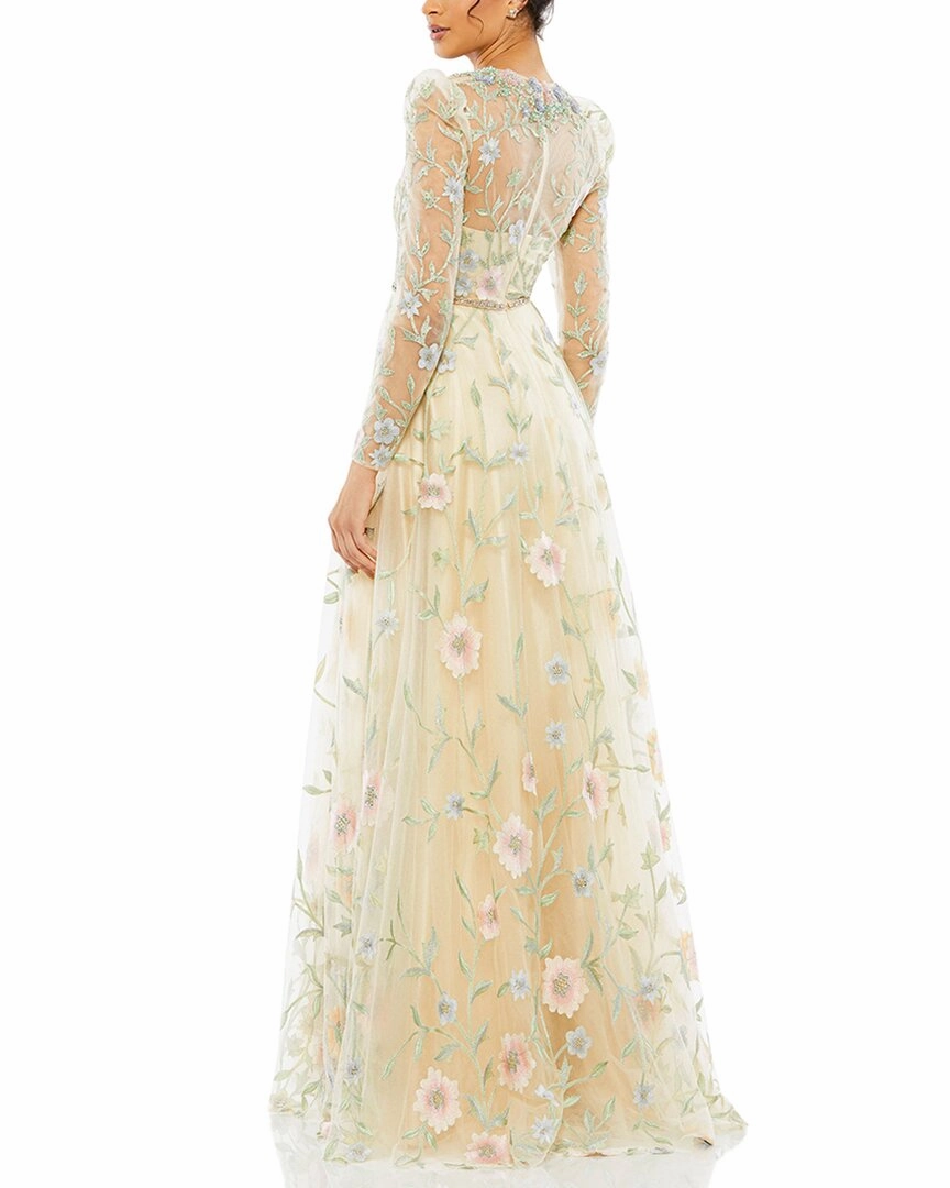 Mac Duggal Floral Print Butterfly Sleeve Flowy Gown