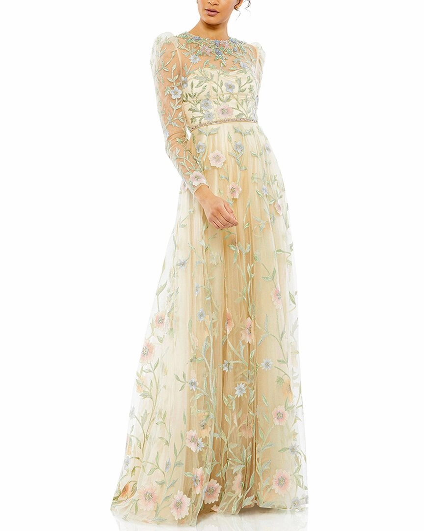 Mac Duggal Floral Print Butterfly Sleeve Flowy Gown