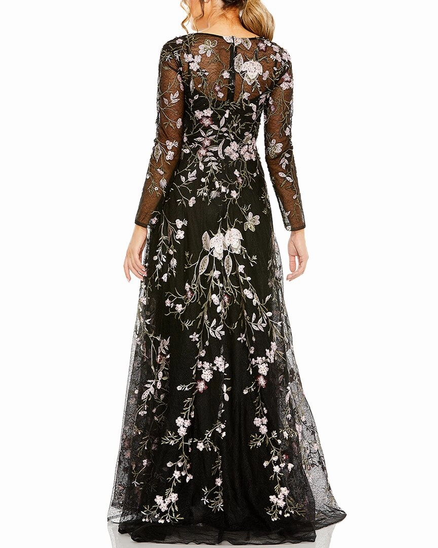 Mac Duggal V-Neck Embroidered Gown