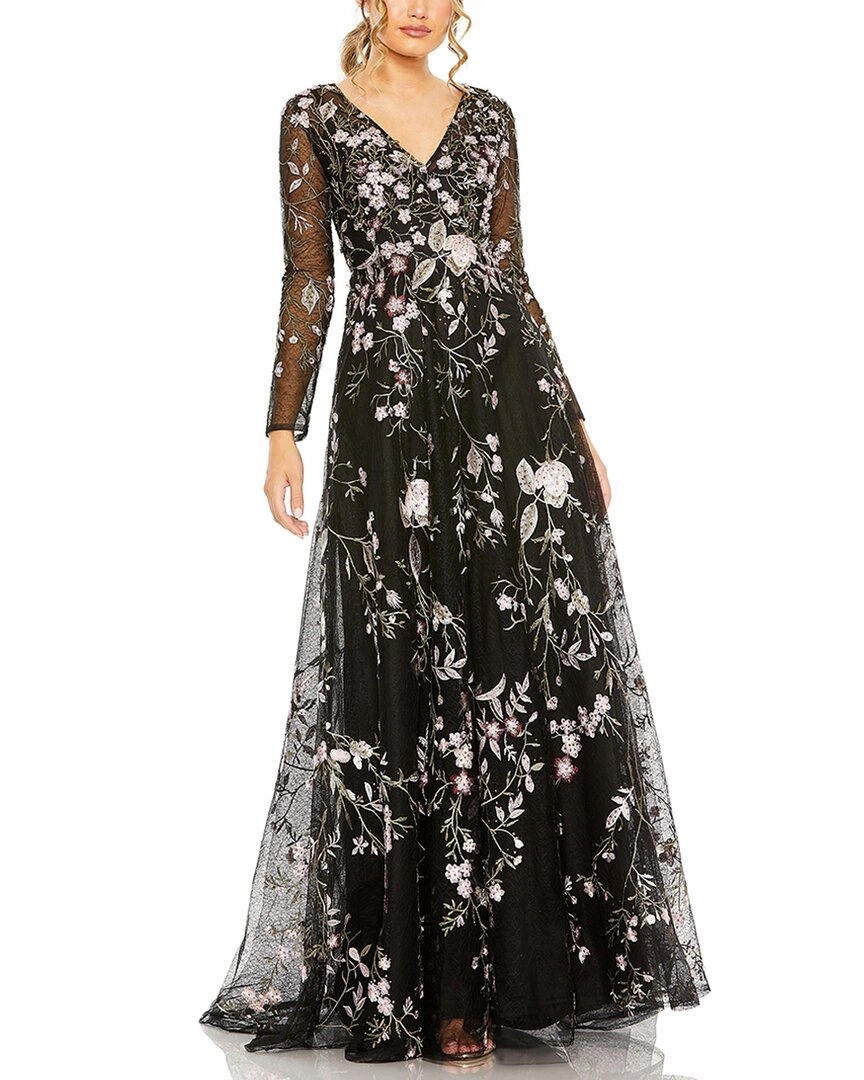 Mac Duggal V-Neck Embroidered Gown